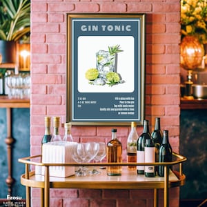 Gin & Tonic Poster | Retro Cocktail Wall Art | Bar Cart Wall Art | Vintage Cocktail Poster | Pop Art Drink Poster | Retro Poster