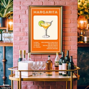 Margarita Print Retro Art | Print Bar Cart | Wall Art Vintage Wall Art | Cocktail Poster | Digital Download | ingredients | recipe
