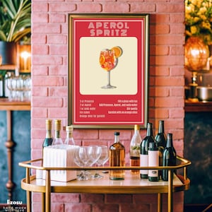 Aperol Spritz Print Bar Cart | Printable Cocktail Poster | Aperol Spritz Art | Vintage Cocktail Art | Bar Cart Poster | Digital Download