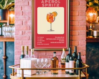 Aperol Spritz Cocktail Print: Vintage Bar Cart Art (Digital Download)