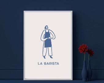 La Barista Coffee Print: Funny French Quote, Minimalist Kitchen Art (Digital Download)