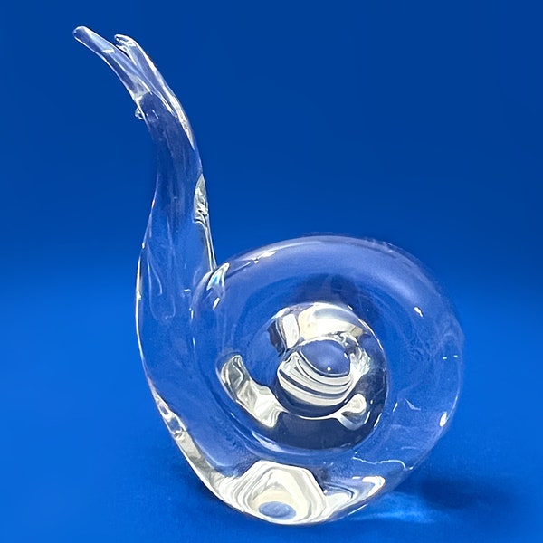 Ronneby Clear Glass Art Snail Paperweight Signed F.M. Ronneby Sweden Vintage Swedish