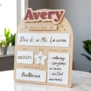 Personalized First Day of School Sign, Reusable Preschool or Pre-K Sign, My First Day Back to School Photo Prop