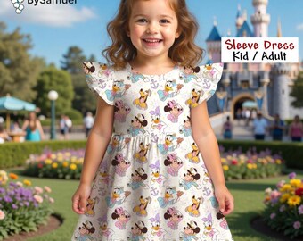 Disney Cruise Sleeveless Dress, Magical Cartoon Character Dress, Family Matching Vacation Outfit, Theme Park Dress, Princess Style Dress