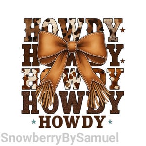 Western Cowgirl Howdy PNG, Brown Leather Bow Design, Coquette Western Mama Sublimation Clipart