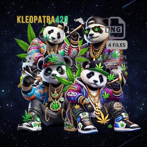 Streetwear Panda Stoner420 Bundle 4 PNGs, digitaler Download T-Shirt Design PNG, kommerzielle Nutzung