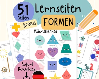 DE Printable activity sheets shapes recognition | 51 learning pages | toddler preschool kindergarten 3 4 5 6 | workbook montessori busy book