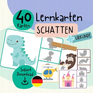 40 Lernkarten "Schatten finden" 2 3 4 5  Jahre | Kind Kindergarten Vorschule Lernmaterial Ausdrucken | Schatten Formen busy book Montessori