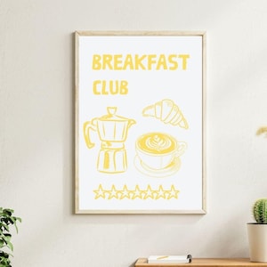 Póster de "El Club del Desayuno", Arte mural retro para cocina, Decoración imprimible para comedor, Impresión moderna de desayuno, Arte digital descargable