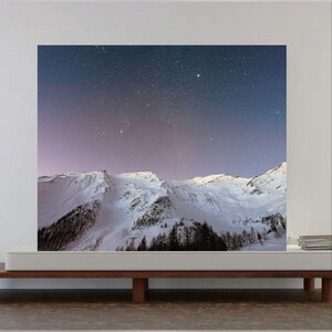 Space Print, Starry Night Sky Art, Mountain Landscape Wall Decor, Star Gazing Gifts, Digital Space Wallpaper, Celestial Wall Art