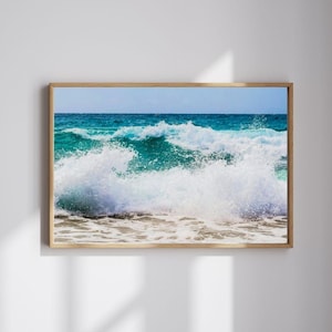 Ocean Waves Print – Blue Beach Wave Photography | Coastal Wall Art | Modern Water Poster | Large Printable Beach Decor | Digital Download