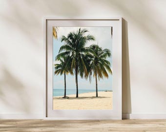 Palmträdstryck, tropisk väggkonst, bohemisk kustdekor, palmträdsväggkonst, strandposter, digital nedladdning, utskrivbar kustkonst