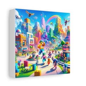 Colorful City Canvas Wall Art, Vibrant Playroom Decor, Kid Room Wall Decor, Birthday Gift, Fun Family Art