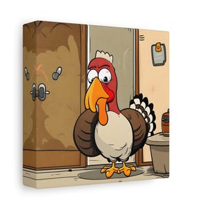 Funny Turkey Canvas Art, Whimsical Wall Decor, Thanksgiving Decor, Home Gallery Art, Holiday Gift, Kitchen Wall Art