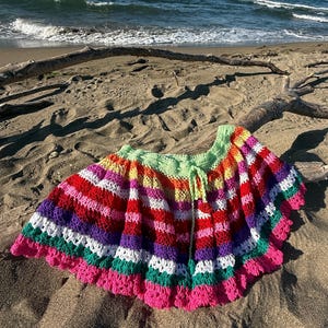 Handmade Rainbow Crochet Skirt - Boho Festival Mini Skirt, Beachwear, Summer Outfit, XS S M Size