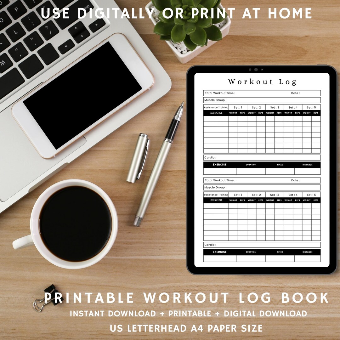 Workout Fitness Log Book Printable: Fitness Tracker, Exercise Journal ...