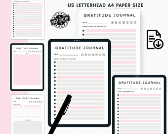 Gratitude Journal Printable: Daily Reflection, Wellness Planner (Digital Download)