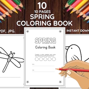 Printable Spring Coloring Page Worksheet, Kids ColoUring Pages, Adults Coloring Pages, Preschool Kids activities Book, Instant Download.