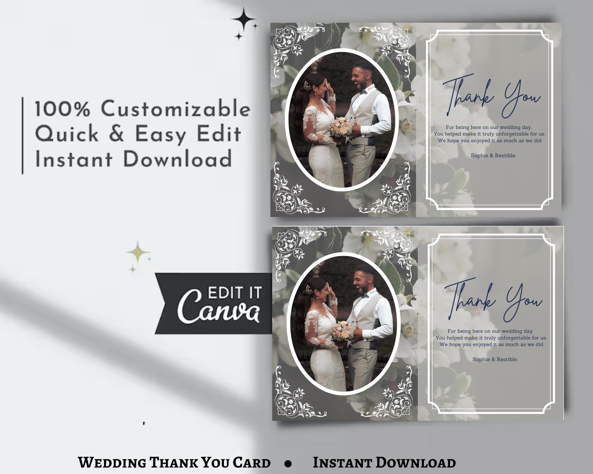 Editable Wedding Thank You Card Template (instant Download) - Etsy