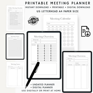 Meeting Planner Printable Inserts, Discussion Notes Page, Meeting Minutes Template, Work Meeting Agenda Sheet, Instant Download PDF Print