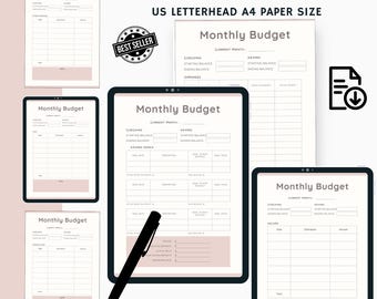 Monthly Budget Printable Planner: Personal Finance Tracker (Digital Download)