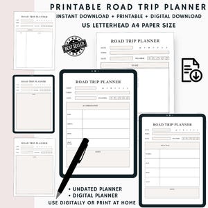 Printable Road Trip Planner | Editable PDF | Trip Itinerary Planner | Travel Vacation Planner | Digital Travel Planner | Instant Download