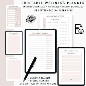 Minimal Wellness Planner, Printable Wellness Planner, Wellness Planner Template, Mental Health Planner, Wellness Tracker Template, Wellness