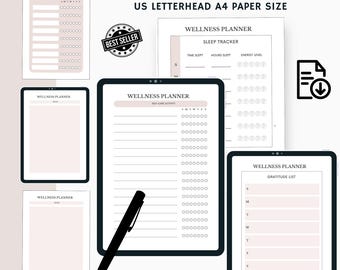 Planificador minimalista de bienestar imprimible: Registro de salud mental (Descarga digital)
