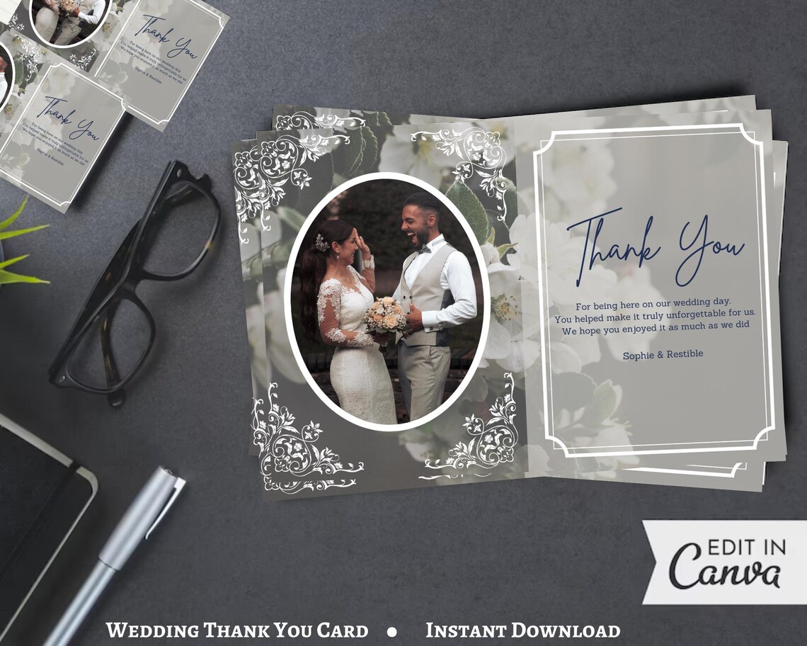 Editable Wedding Thank You Card Template (instant Download) - Etsy