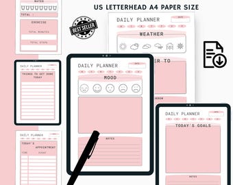 Daily Planner Printable: Hourly Schedule, To-Do List (Digital Download)