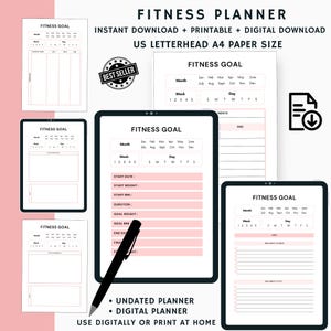 Printable Fitness Planner, workout planner, fitness journal, fitness tracker, workout tracker, weight loss journal, weight loss planner.