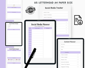 Social Media Planner Printable: Content Calendar & Follower Tracker (Digital Download)