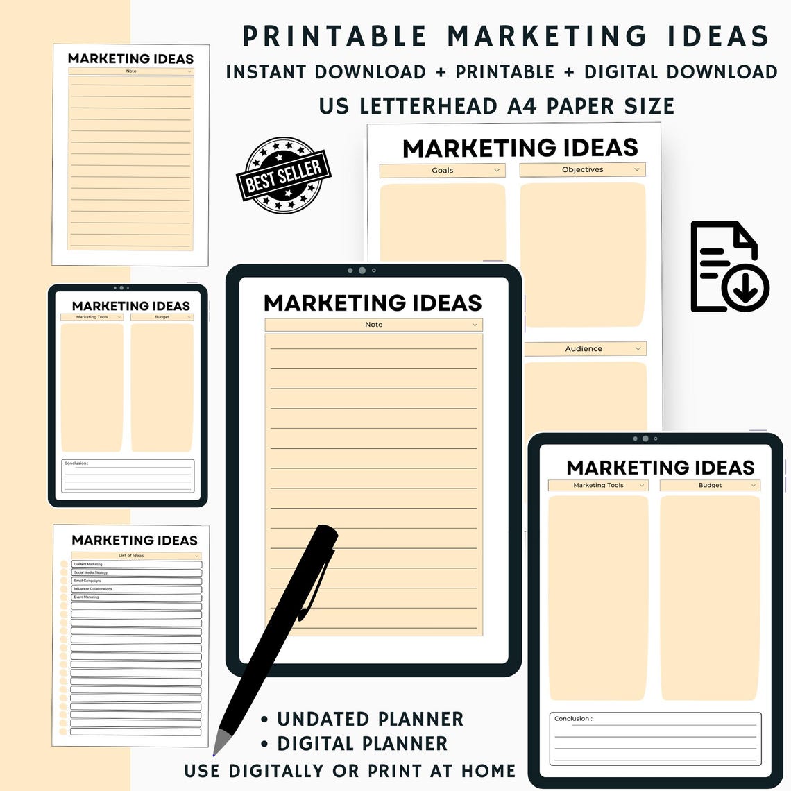Marketing Ideas Planner Sheet: Printable Business Resources (digital Download) - Etsy Canada