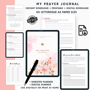 Prayer Journal Printable | Bible Study Guide | Gratitude Journal | Digital Bible Study Journal | Reflection Notes PDF | Daily Prayer Planner