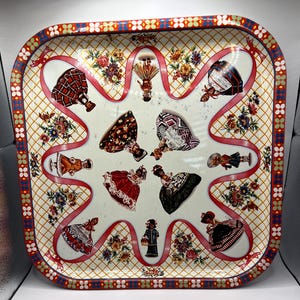 Vintage Daher Decorated Ware Metal Serving Tray – 13.5&quot; Square | Foreign Dolls | Made in England