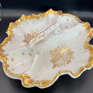 Vintage Limoges France Gold verkrustete signierte handbemalte 4-teilige Schüssel mit Griff (11 &quot;x 11&quot;)