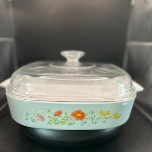 Vintage Corning Ware Casserole Dish: Wildflower Pattern, A-10-B with Pyrex Lid