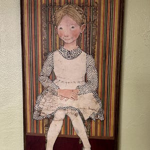 Vintage 1970s Decoupage Picture on Wood – Holly Hobbie Style Little Girl Wall Decor