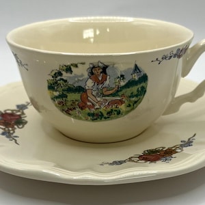 Set of 3 - Vintage Sarreguemines tea cups and saucers with the Obernai pattern by H. Loux