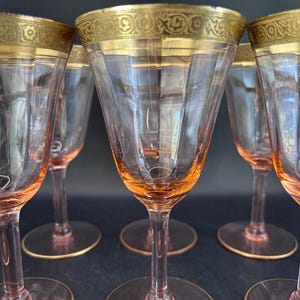 Six Vintage Tiffin-Franciscan &quot;Rambler rose Pink&quot; Depression Glass Goblets  - 1930s