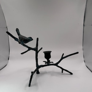Vintage Bronze Bird & Branch Candle Holder Pair