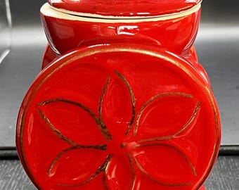 Molinillo de café vintage de la Casa Webster, color rojo brillante, tarro para galletas, cerámica, 20 cm de alto, decoración de cocina retro