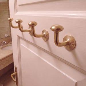 Solid Brass Wall Hook | Unlacquered Brass Coat Hook | Vintage Bathroom Hook | Towel Hook | Robe Hook | Brass Wall Hardware