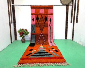 幾何学模様　モロッコ　ウールラグ オレンジ系 幾何学模様 モロッコ ウールラグ オレンジ系｜モロッコウールラグ