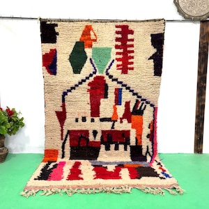 Colorful Moroccan Rug, Beni Ourain Rug, Handmade Rug, with Moroccan Rug, Azilal Moroccan Rug ,Wool Rug, Wool Moroccan Rug, made Moroccan Rug