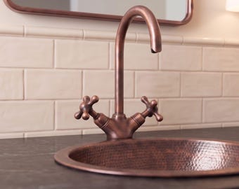 Kupfer Bad Wasserhahn | Antiker Kupfer-Waschbecken-Hahn | Massiver Messing Wasserhahn | Vintage Finish Kupfer Wasserhahn | Handgemachte Messing Wasserhahn