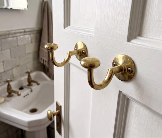 Solid Brass Hook, Vintage Brass Wall Hook, Robe Hook, Coat Hook, Towel Hook, Bathroom Hardware, Entryway Hook, Door Hook