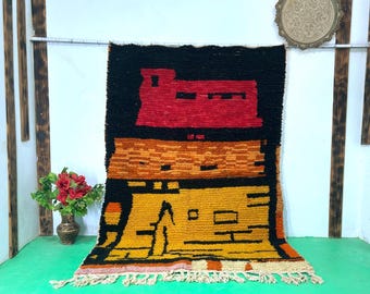 yellow and black moroccan rug - Moroccan Boujaad Rugs - Handmade tapis - Custom Moroccan Rug - Berber Rug - Home Decor carpet