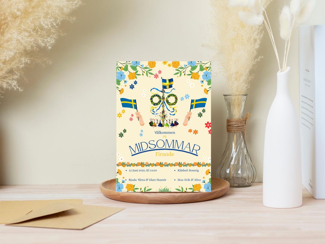 Scandi Einvite Midsommar Invitation Template | Swedish Summer Party Invite | Printable ...