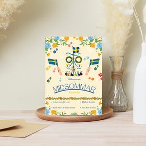 Plantilla de invitación para Midsommar / Invitación a fiesta de verano sueca / Tarjeta imprimible de Canva
